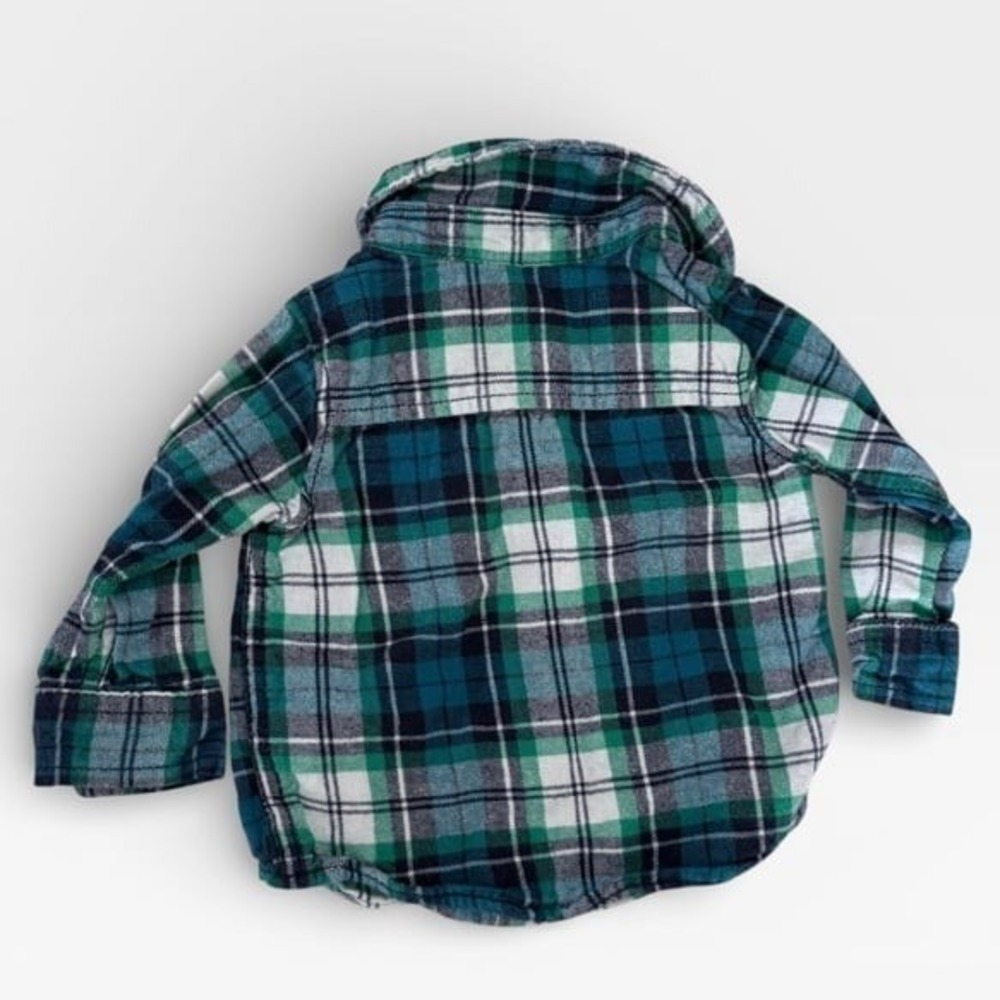 Carter's Shirt Baby‎ Boys Size 6 Months Green Blue Plaid Long Sleeve Button Up - Picture 3 of 3